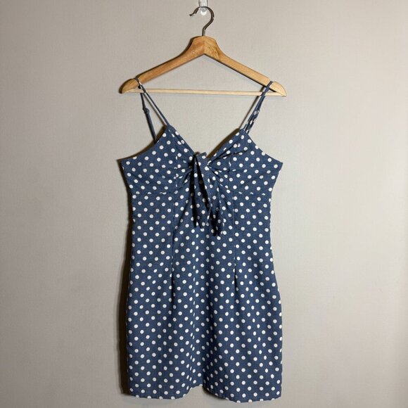 Paper Crane Polka Dot Bodycon Mini Dress Women's Medium Blue White Pin-Up Retro - Picture 2 of 14